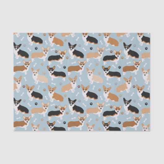 Corgi Dog Paws and Bones Seidenpapier (Vorderseite)