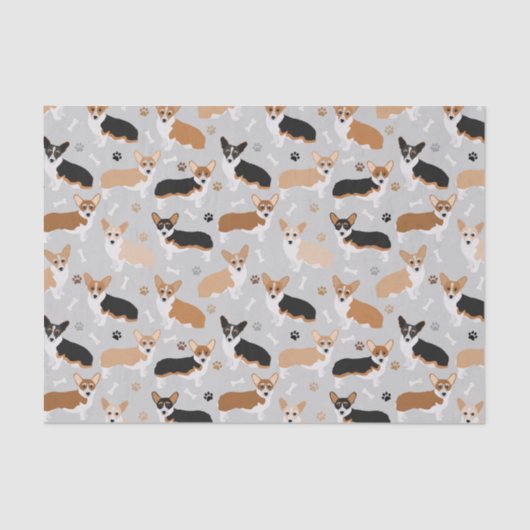 Corgi Dog Paws and Bones Tissue Seidenpapier (Vorderseite)