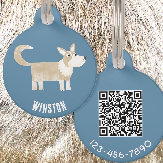 Corgi Dog Personalisiert QR Code Haustiermarke (Cute Corgi dog personalized QR code pet tag)