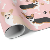 Corgi Dog Pfoten und Knochen Wrapping Paper Geschenkpapier (Rolleneckpunkt)