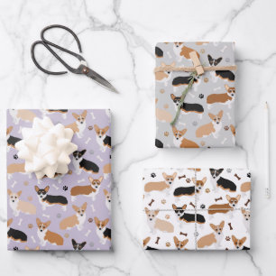 Corgi Dog Pfoten und Knochen Wrapping Paper Sheets Geschenkpapier Set
