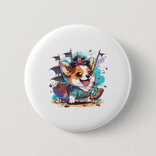 Corgi Dog Pirate Button (Vorderseite)