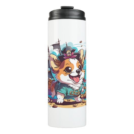 Corgi Dog Pirate Thermosbecher (Vorderseite)