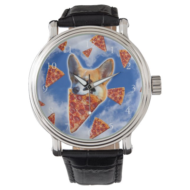 Corgi Dog Pizza essen Armbanduhr (Vorderseite)