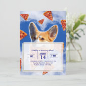 Corgi Dog Pizza essen Einladung (Stehend Vorderseite)