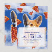 Corgi Dog Pizza essen Einladung (Vorne/Hinten)