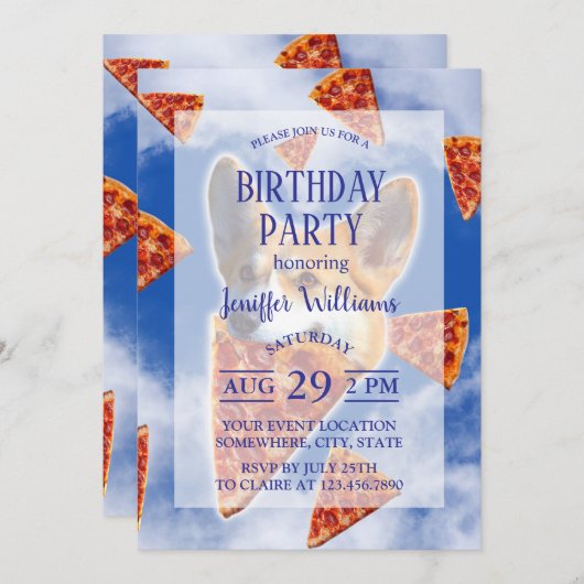 Corgi Dog Pizza essen Einladung (Vorne/Hinten)