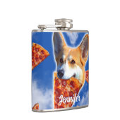 Corgi Dog Pizza essen Flachmann (Rechts)