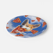 Corgi Dog Pizza essen Pappteller (Schrägansicht)
