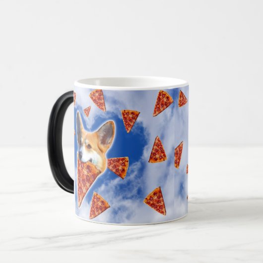 Corgi Dog Pizza essen Verwandlungstasse (Vorderseite Links)