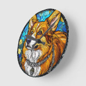 Corgi Dog Portrait Runde Wanduhr (Winkel)