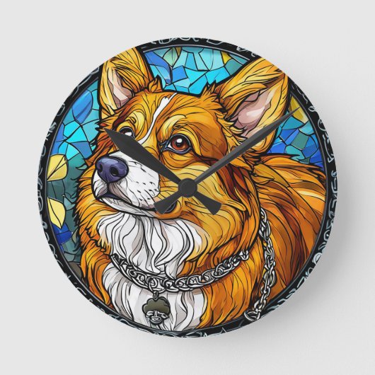 Corgi Dog Portrait Runde Wanduhr (Vorderseite)