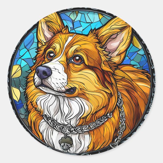 Corgi Dog Portrait Runder Aufkleber (Vorderseite)