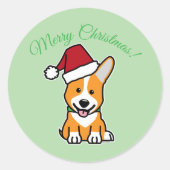Corgi dog puppy cute Pembroke Welsh Christmas Sant Runder Aufkleber (Vorderseite)