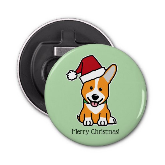 Corgi dog puppy Pembroke Welsh Christmas Santa hat Flaschenöffner (Vorderseite)