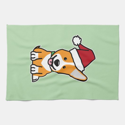 Corgi dog puppy Pembroke Welsh Christmas Santa hat Geschirrtuch (Horizontal)