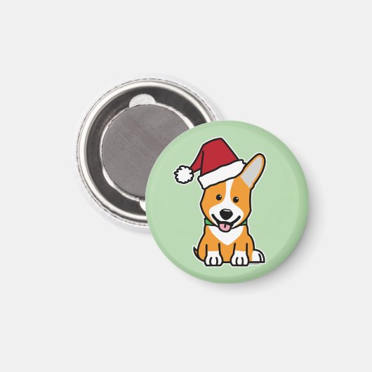 Corgi dog puppy Pembroke Welsh Christmas Santa hat Magnet (Vorderseite/Rückseite)