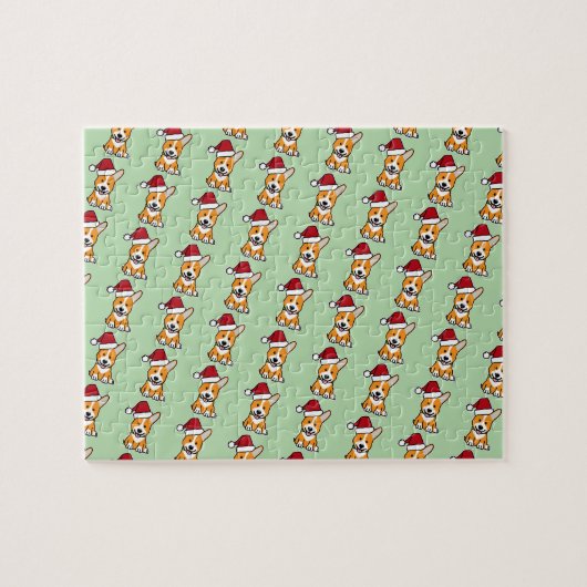 Corgi dog puppy Pembroke Welsh Christmas Santa hat Puzzle (Horizontal)