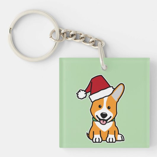 Corgi dog puppy Pembroke Welsh Christmas Santa hat Schlüsselanhänger (Vorderseite)