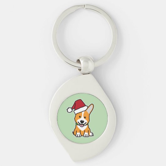 Corgi dog puppy Pembroke Welsh Christmas Santa hat Schlüsselanhänger (Vorderseite)