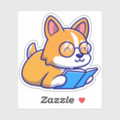 Corgi Dog Reading Book Sticker (Blatt)