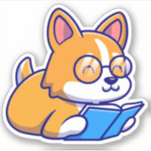 Corgi Dog Reading Book Sticker (Vorderseite)