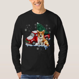 Corgi Dog Red Truck Weihnachten Pajama Long T-Shirt