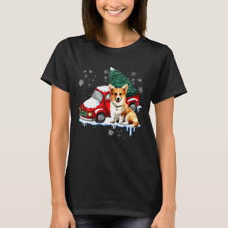 Corgi Dog Red Truck Weihnachten Pajama Long T-Shirt