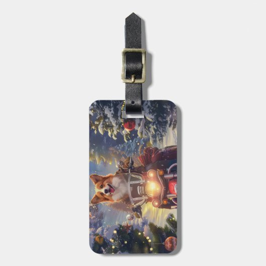 Corgi Dog Riding Motorrad Weihnachten Gepäckanhänger (Vorderseite vertikal)