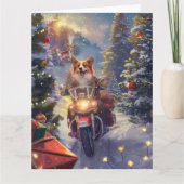 Corgi Dog Riding Motorrad Weihnachten Karte (Vorderseite)