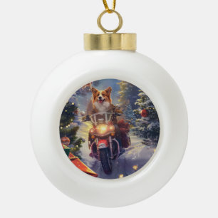 Corgi Dog Riding Motorrad Weihnachten Keramik Kugel-Ornament