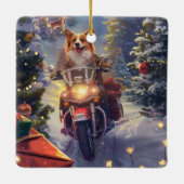 Corgi Dog Riding Motorrad Weihnachten Keramikornament (Rückseite)