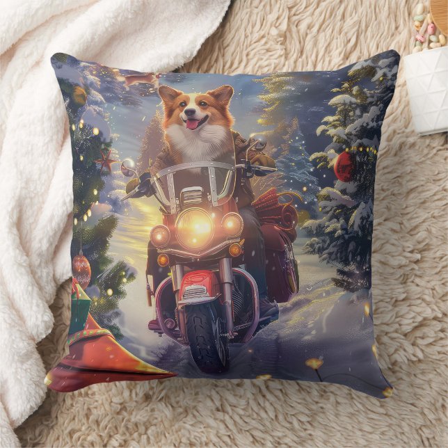 Corgi Dog Riding Motorrad Weihnachten Kissen (Decke)