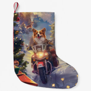 Corgi Dog Riding Motorrad Weihnachten Kleiner Weihnachtsstrumpf