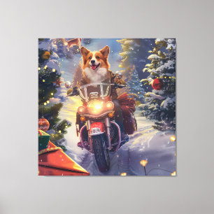 Corgi Dog Riding Motorrad Weihnachten Leinwanddruck