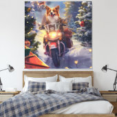 Corgi Dog Riding Motorrad Weihnachten Leinwanddruck (Insitu (Schlafzimmer))