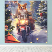 Corgi Dog Riding Motorrad Weihnachten Leinwanddruck (Insitu (Holzboden))