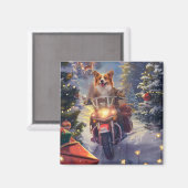 Corgi Dog Riding Motorrad Weihnachten Magnet (Vorderseite/Rückseite)