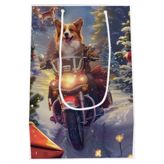 Corgi Dog Riding Motorrad Weihnachten Mittlere Geschenktüte (Rückseite)