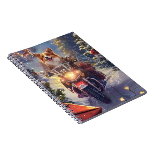 Corgi Dog Riding Motorrad Weihnachten Notizblock (Rechte Seite)