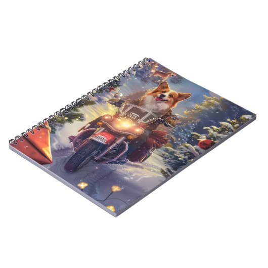 Corgi Dog Riding Motorrad Weihnachten Notizblock (Linke Seite)