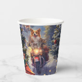 Corgi Dog Riding Motorrad Weihnachten Pappbecher (Vorderseite)