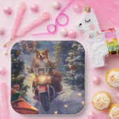 Corgi Dog Riding Motorrad Weihnachten Pappteller (Party)