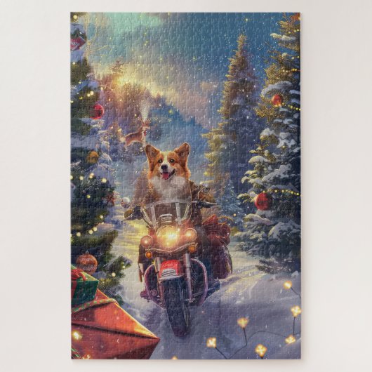 Corgi Dog Riding Motorrad Weihnachten Puzzle (Vertikal)