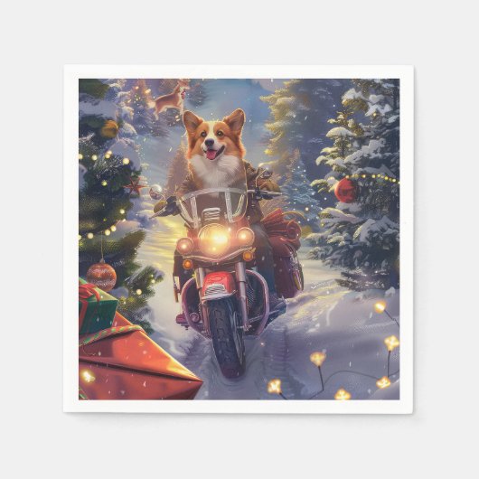 Corgi Dog Riding Motorrad Weihnachten Serviette (Vorderseite)