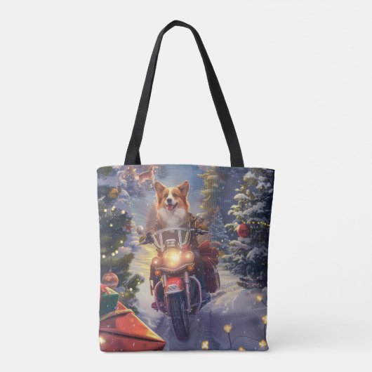 Corgi Dog Riding Motorrad Weihnachten Tasche (Rückseite)