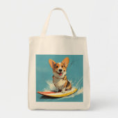 Corgi Dog Riding Surfboard Tragetasche (Vorne)