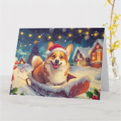 Corgi Dog Sleigh Snow Weihnachten Karte (Gelbe Blume)