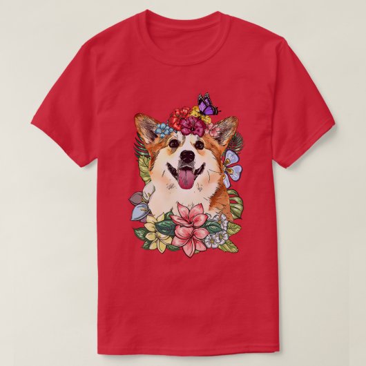 Corgi Dog Spring Botanische Pflanze Blume Floral26 T-Shirt (Design vorne)