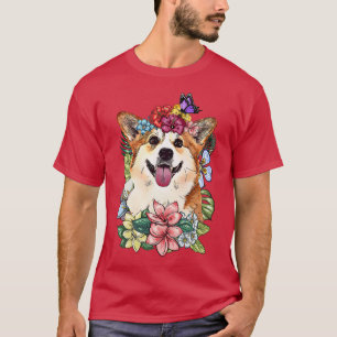 Corgi Dog Spring Botanische Pflanze Blume Floral26 T-Shirt